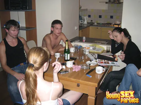 Ginger Nadin & Lukava: Skinny Redhead in Jeans Gives a Handjob in a Group – photo 3 of 16