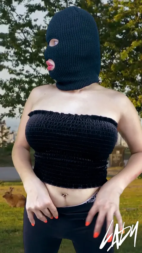 Busty Trans Woman Stands Nude Outdoors and Strokes Her Cock – photo 11 of 15