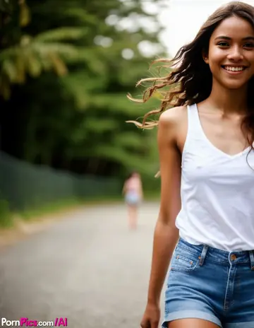 Petite Curly AI-Generated Babe Spreads Outdoors