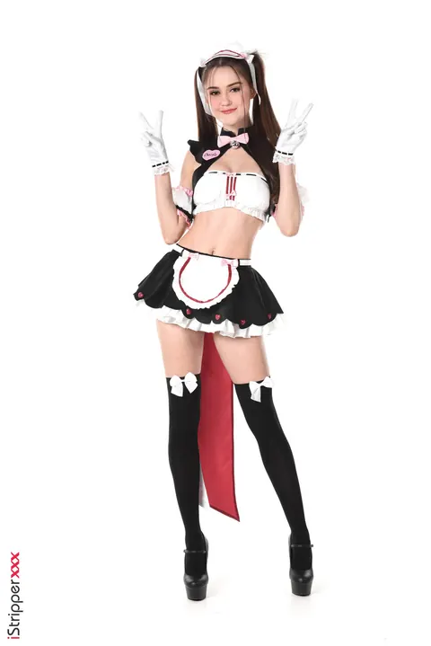 Sonya Blaze: Busty Brunette in French Maid Costume Teases and Uses a Dildo – photo 1 of 15