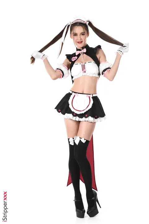 Sonya Blaze: Busty Brunette in French Maid Costume Teases and Uses a Dildo – photo 2 of 15