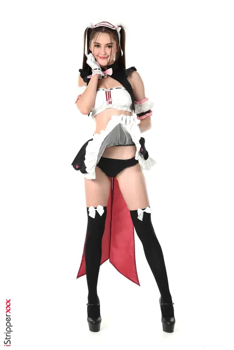 Sonya Blaze: Busty Brunette in French Maid Costume Teases and Uses a Dildo – photo 4 of 15