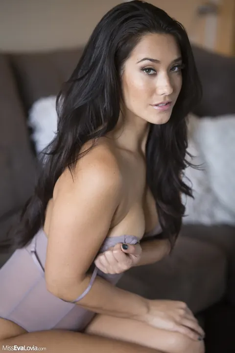 Eva Lovia: Petite Asian Babe with Big Tits Poses in Lingerie on the Sofa – photo 3 of 15