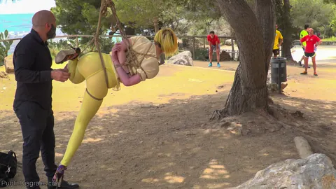Frida Sante: Blonde and Brunette MILFs Suck Cock in Public BDSM Threesome – photo 5 of 21