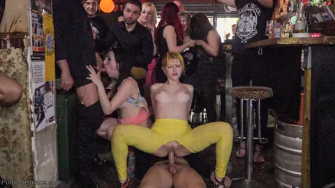 Frida Sante: Blonde and Brunette MILFs Suck Cock in Public BDSM Threesome – photo 16 of 21