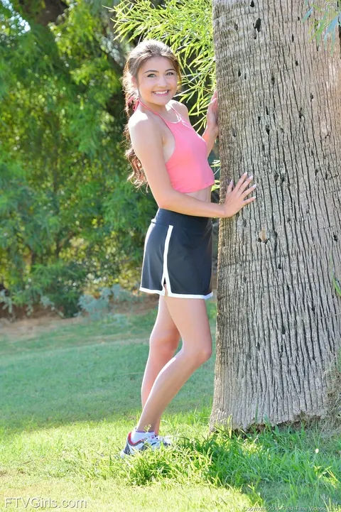 Adria Rae: Petite Curly Brunette Masturbates and Spreads at the Golf Course – photo 1 of 20