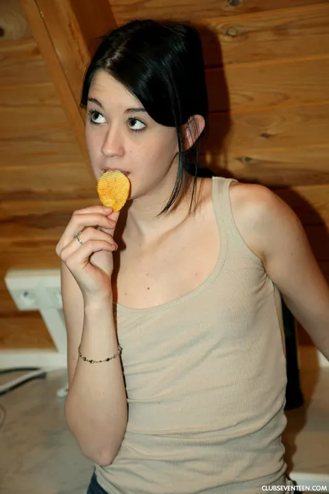 Sarah Lollypop: Petite Brunette Undresses and Fingers Her Pussy – photo 6 of 19