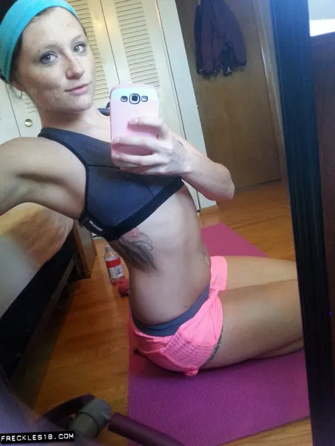 Busty Brunette Takes Mirror Selfie Pulling Shorts and Panties Aside – photo 5 of 12