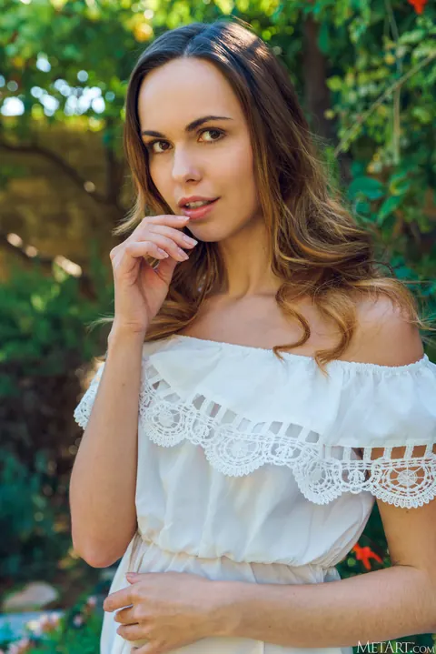 Nasita: Petite Ukrainian Brunette Undresses and Spreads Outdoors – photo 1 of 21