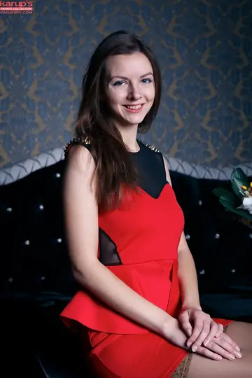 Rebeka Ruby – Brunette in a Dress and Stockings Spreads Her Pussy
