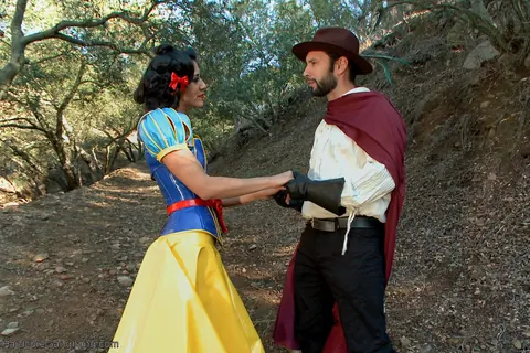 Lyla Storm: Brunette Latina in Costume and Glasses Takes Double Penetration Outdoors – photo 3 of 20
