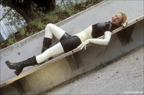 Blonde PAWG in Latex and Boots Poses Outdoors – photo 6 of 16
