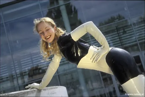 Blonde PAWG in Latex and Boots Poses Outdoors – photo 12 of 16