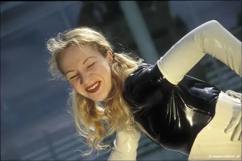 Blonde PAWG in Latex and Boots Poses Outdoors – photo 11 of 16