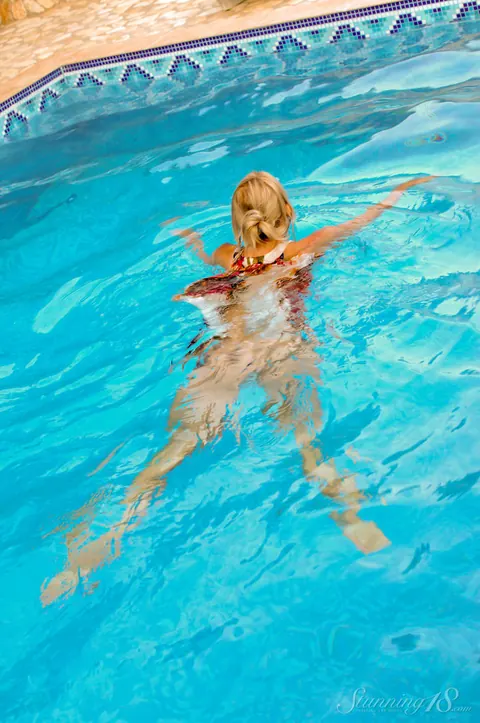 Mila I: Blonde with Natural Tits Strips Naked and Spreads at the Pool – photo 9 of 16