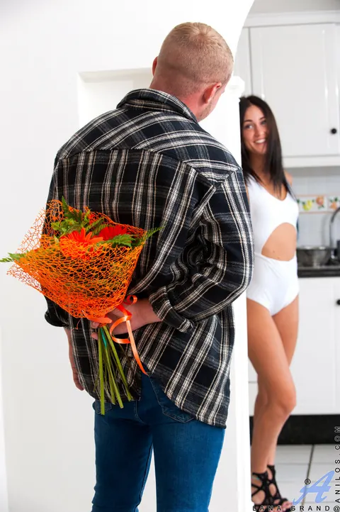 Lana Grand: Brunette MILF with Natural Tits Fucks Her Date in the Kitchen – photo 2 of 16
