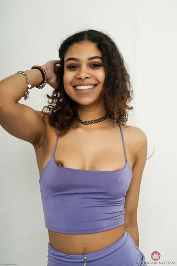 Petite African Brunette Undresses and Spreads Wide