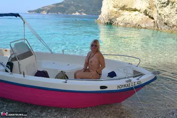 Curvy European MILF Shows Her Big Tits and Spreads on the Boat