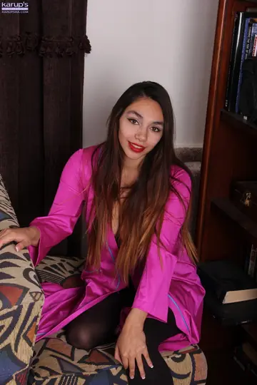 Petite Hairy Latina in Stockings Toys Her Pussy with a Dildo