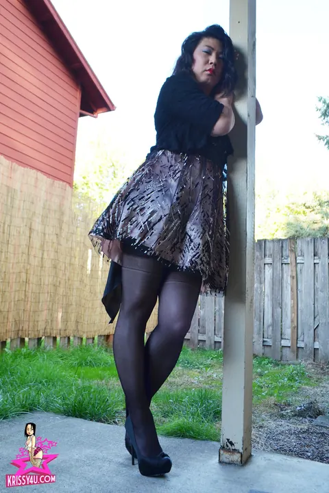Curvy Asian Trans Woman Reveals Her Cock in a Skirt – photo 2 of 16