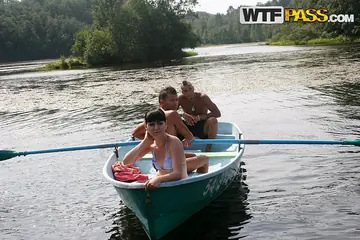 Brunette Takes a Gangbang Outdoors and Swallows
