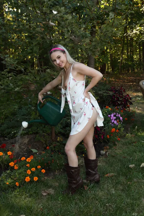 Aria Banks: Blonde Pulls Panties Aside, Fingers Her Pussy and Takes Anal Outdoors – photo 2 of 21