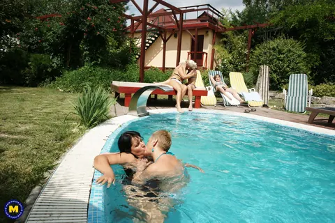 Two Mature Brunettes Lick and Finger Pussies by the Pool – photo 3 of 21