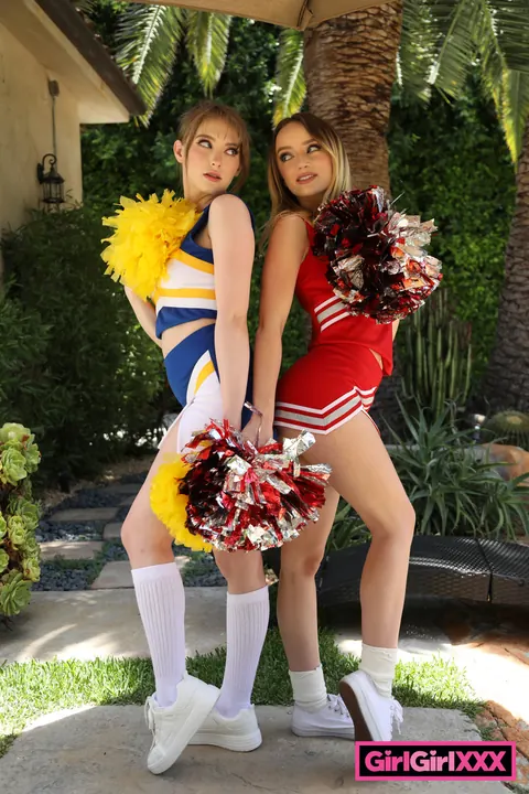 Maria Kazi: Two Busty Blondes in Uniforms Kiss and Spread Outdoors – photo 11 of 20