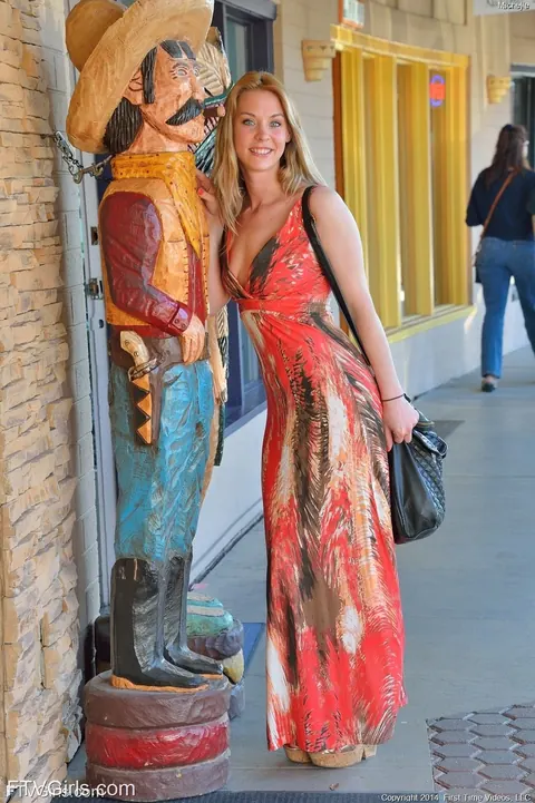 Michele Monroe: Blonde MILF Flashes Her Natural Tits in a Dress Outdoors – photo 4 of 20