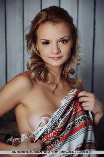 Edita Recna – Skinny Blonde Lying Back Spreads Her Shaved Pussy Wide