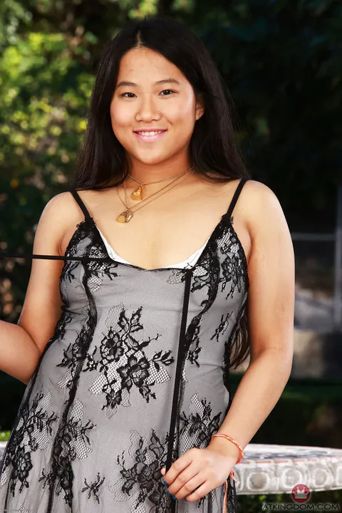 Alona Bloom: Asian Woman Spreads Her Shaved Pussy Outdoors in a Skirt – photo 6 of 21