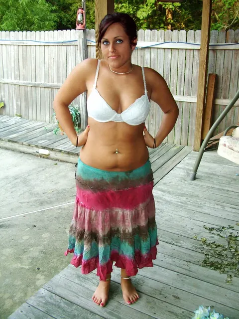 Roxy Belladonna: Redhead Strips Out of Her Dress to a White Bra Outside – photo 13 of 21