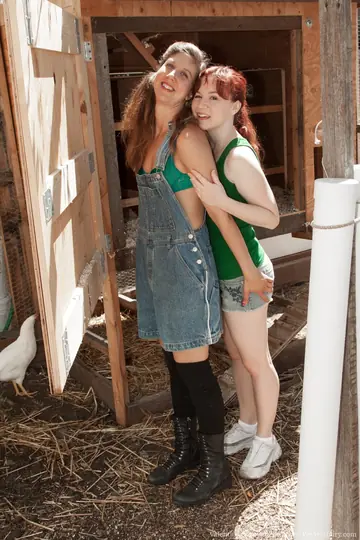 Redhead Lesbians Finger and Lick Hairy Pussies Outdoors in Stockings