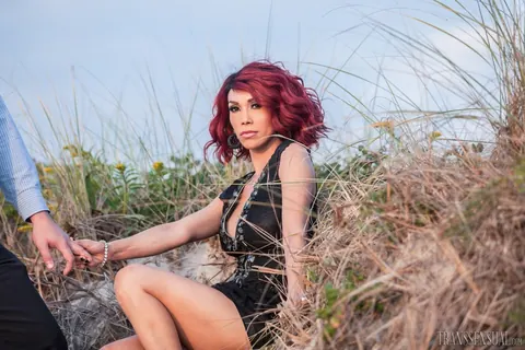 Redhead Trans Woman Strips Out of Her Lingerie Outdoors – photo 3 of 15