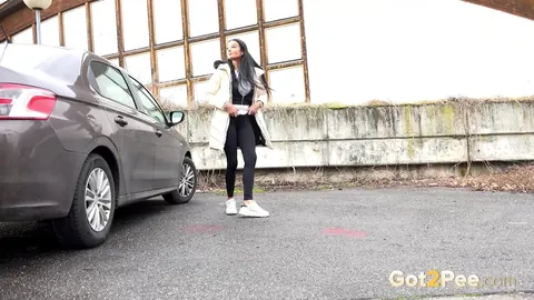 Maddi Black: European Brunette with Enhanced Tits Spreads Her Pussy Beside Car – photo 3 of 15