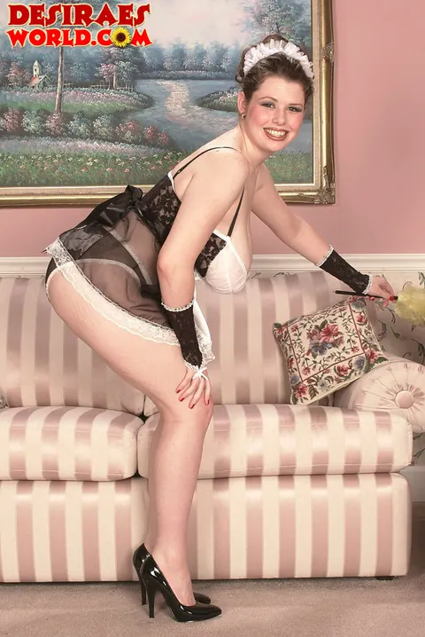 Desirae: Curvy Brunette MILF Shows Off Her Big Tits in a Maid Uniform – photo 1 of 16