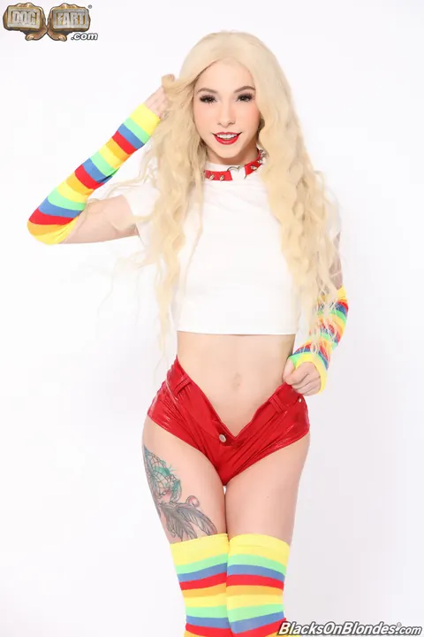 Kenzie Reeves: Petite Blonde in Socks Takes Two Guys in Interracial Threesome – photo 1 of 21