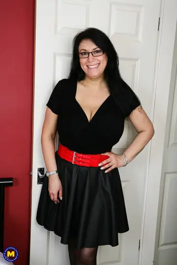 British MILF in Glasses Strips Out of Her Skirt and Panties