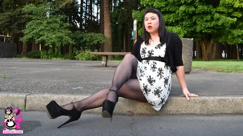 Brunette Asian Trans Woman in Pantyhose Strokes Her Cock – photo 4 of 16