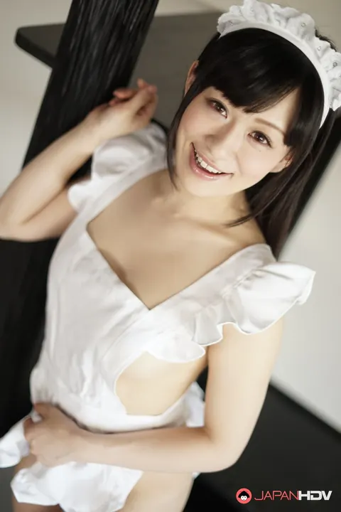 Yui Kyouno: Busty Japanese Brunette Maid Sheds Her Clothes for Striped Knee-High Socks – photo 5 of 15