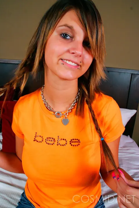 Britt Phillips: Brunette in a Denim Miniskirt Strips to Show Her Big Natural Tits – photo 2 of 16