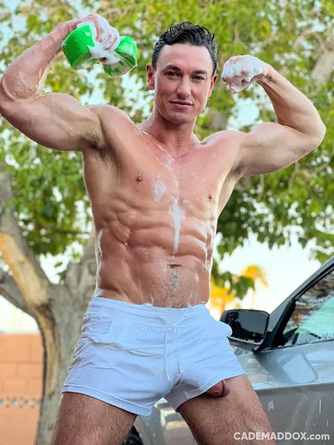 Muscular Guy Shows His Big Cock Outdoors by a Car – photo 5 of 10