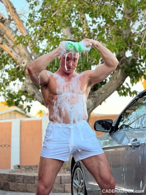Muscular Guy Shows His Big Cock Outdoors by a Car – photo 3 of 10