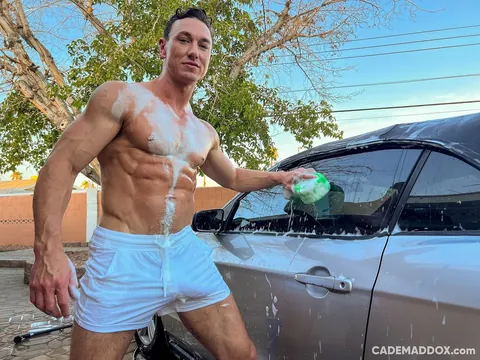 Muscular Guy Shows His Big Cock Outdoors by a Car – photo 2 of 10