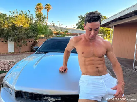 Muscular Guy Shows His Big Cock Outdoors by a Car – photo 1 of 10