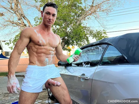 Muscular Guy Shows His Big Cock Outdoors by a Car – photo 7 of 10