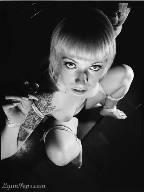 Lynn Pops: Busty Tattooed Brunette in Heels Spreads While Rope Bound – photo 7 of 15