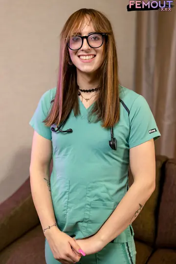 Trans Nurse Undresses and Poses Nude