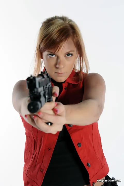Woman in Lingerie and Jeans Strips to Boots with Pistol – photo 2 of 11