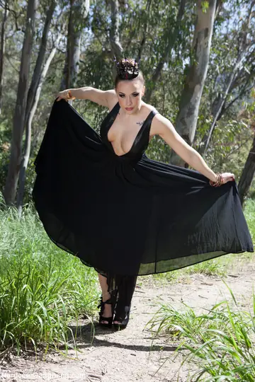 Chanel Preston – Busty Brunette MILF Bound in Costume Dress Bares All in the Forest